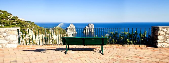 Trip Kasachstan Feriendestination - Capri ist eine blühende Insel mit weißen Gebäuden, die einen schönen Kontrast zum tiefen Blau des Meeres bilden. Die durchschnittlichen Frühlings- und Herbsttemperaturen liegen bei etwa 14°-16°C, die besten Reisemonate sind April, Mai, Juni, September und Oktober. Auch in den Wintermonaten sorgt das milde Klima für Wohlbefinden und eine üppige Vegetation. Die beliebtesten Orte für Capri Ferien, locken mit besten Angebote für Hotels und Ferienunterkünfte mit Werbeaktionen, Rabatten, Sonderangebote für Capri Urlaub buchen.